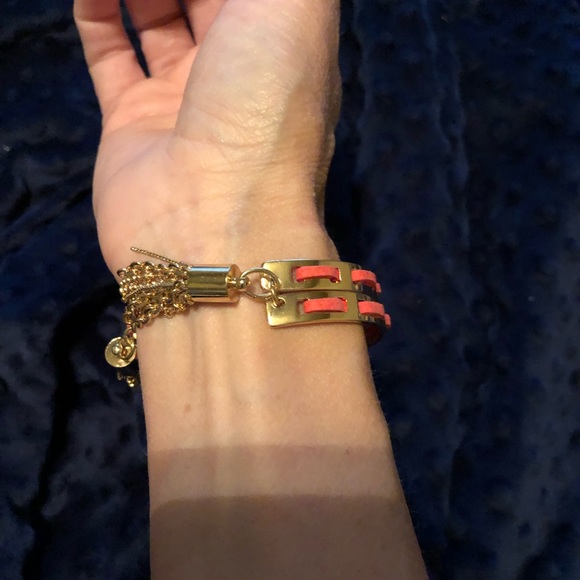 🌹BCBG cuff red and ivory linked gold fringe end - Picture 15 of 16